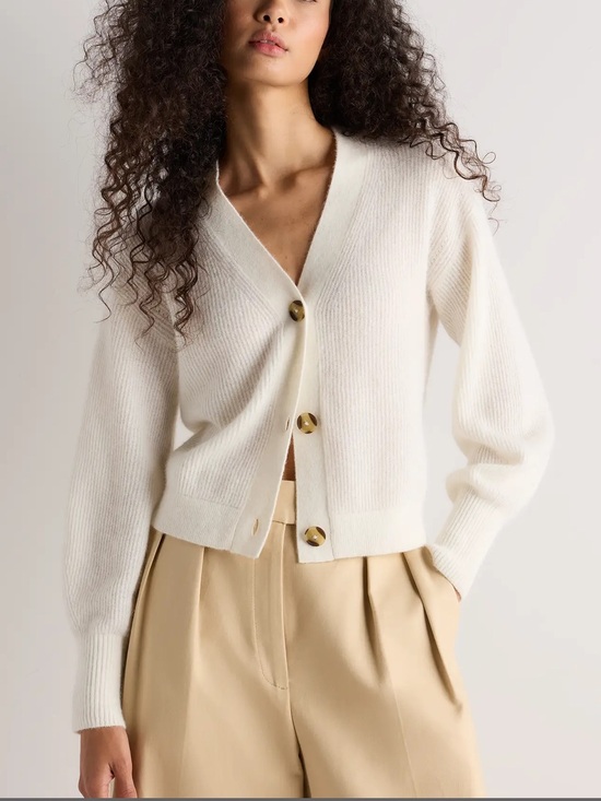 Quince Sweaters - Quince Lightweight Baby Alpaca Cropped V-Neck Cardigan stone ivory